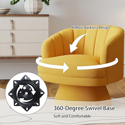Swivel Accent Chair Set of 2,Upholstered Velvet 360° Swivel Barrel Chair for Living Room Overstuffed Bouncle Reading Chair Round Armchair for Bedroom,Vanity,Office (Mustard)