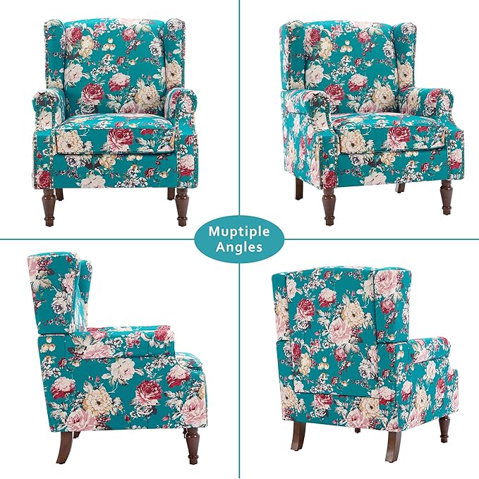 Lumibee High Back Accent Chair Set of 2, Armchair in Fabric,Comfy Upholstered Wingback Single Sofa Reading Chairs with Solid Wood Legs for Living Room,Bedroom,Office-Peacock Blue