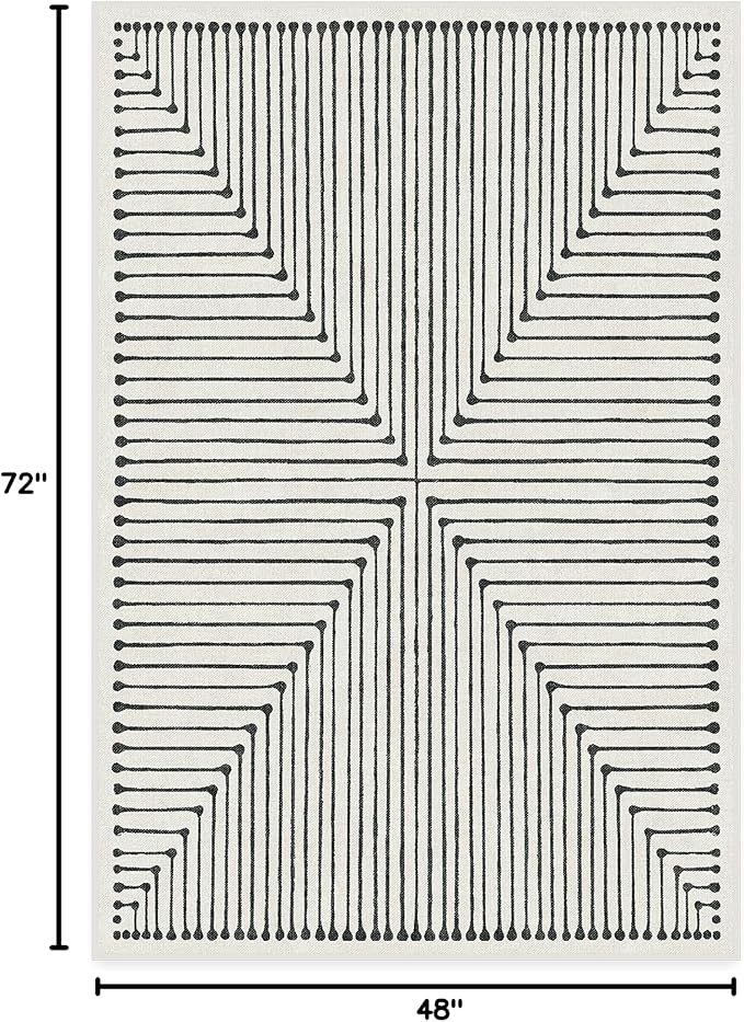 RUGGABLE x Jonathan Adler Machine Washable Modern Area Rug – Inkdrop Black & Ivory 4x6, Stain-Resistant, Non-Slip – Medium Rugs for Living Room, Bedroom, Hallway, Entryway & Office–with Standard Pad