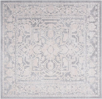 SAFAVIEH Reflection Collection Area Rug - 6'7" Square, Light Grey & Cream, Non-Shedding & Easy Cleaning, Ideal for Living Room, Bedroom (RFT665C)