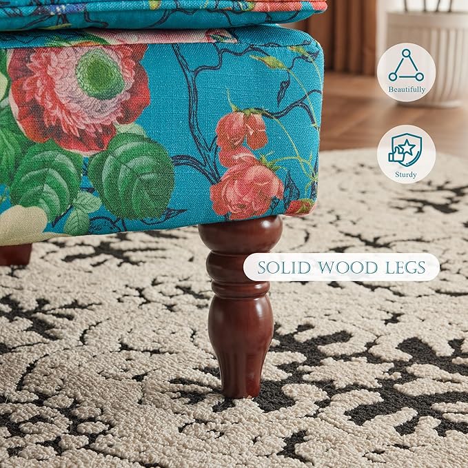 MELLCOM Floral Accent Chair, High Back Upholstered Armchair with Solid Legs, Leisure Single Sofa Chair for Living Room, Bedroom, Home Office, Teal Floral