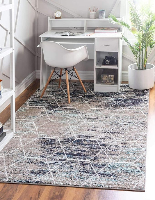 Unique Loom Trellis Frieze Collection Area Rug - Geometric (9' x 12', Blue Multi/ Ivory)