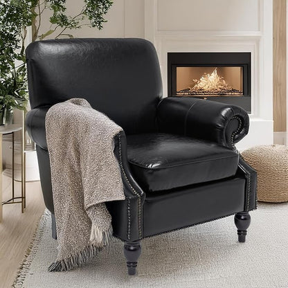 Accent Chair,22.4" Seat Depth Armchair with Roll Arms,36.6W*34.3D*34.6H Living Room Chair,Wood Legs,Set of 2,Faux Leather in Black