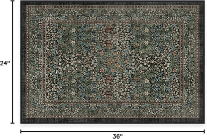 RUGGABLE x Morris & Co Machine Washable Area Rug – Blackthorn Forest Green 2x3, Stain-Resistant, Non-Slip – Small Rugs for Living Room, Bedroom, Hallway, Entryway & Bathroom–with Cushioned Pad