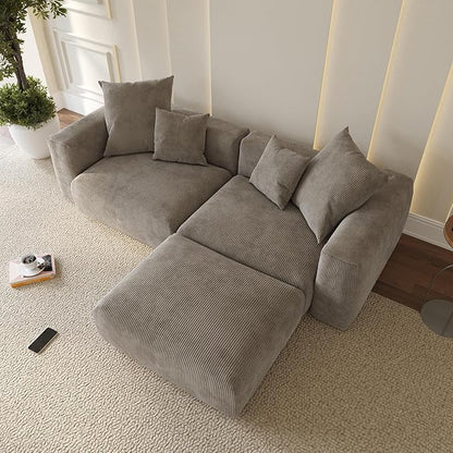 WJShome Cloud Couch Modular Sectional Sofa,102inch L Shaped Sofa with Ottoman,Brown 3 Seater Corduroy Couch,Convertible Sectional Sofa for Living Room,Cushion Covers Removable& Washable