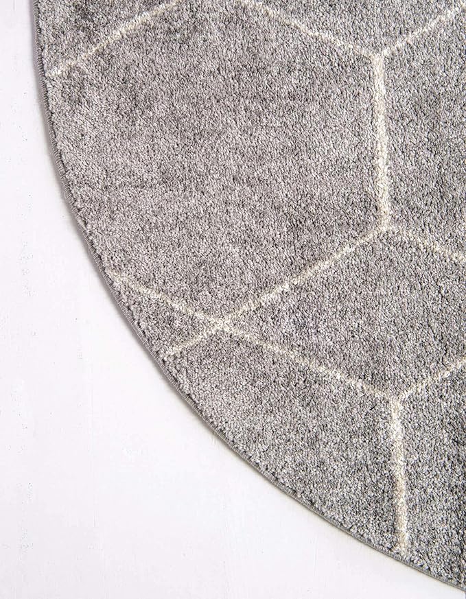 Unique Loom Trellis Frieze Collection Area Rug - Geometric (7' Round, Light Gray/ Ivory)