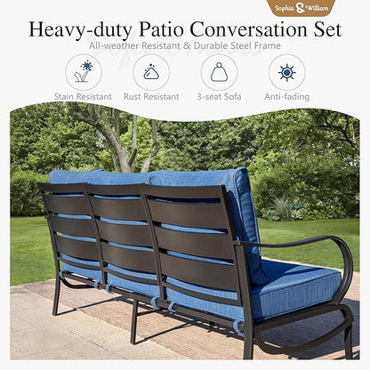 Sophia & William Patio Furniture Sets 5 Seats Outdoor Metal Conversation Sets 5 Pcs with 2 x Cushioned Swivel Sofa Chairs,1 x 3-Seat Sofa,2 x Ottomans for Coffee Lawn Backyard Poolside Peacock Blue