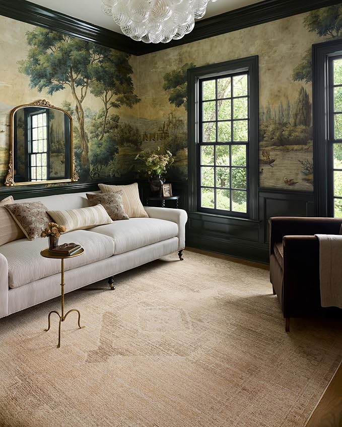 Loloi Chris Loves Julia Palma Collection PLM-07 Wheat/Taupe 5'-3" x 7'-6" Fringe Area Rug Vintage Style Boho Living Room Bedroom Carpet