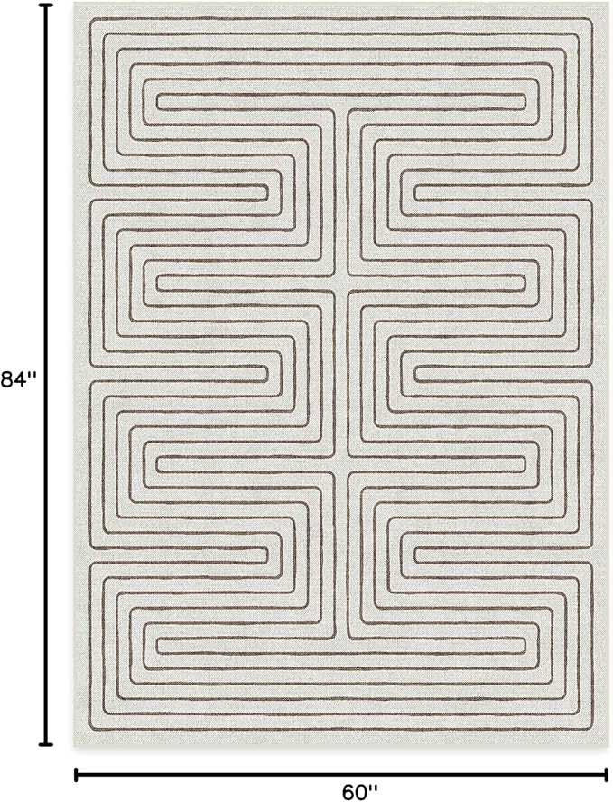 RUGGABLE x Jonathan Adler Machine Washable Modern Area Rug – Labyrinth Camel/Ivory 5x7, Stain-Resistant, Non-Slip – Medium Rugs for Living Room, Bedroom, Hallway, Entryway & Office–with Standard Pad