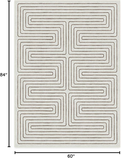RUGGABLE x Jonathan Adler Machine Washable Modern Area Rug – Labyrinth Camel/Ivory 5x7, Stain-Resistant, Non-Slip – Medium Rugs for Living Room, Bedroom, Hallway, Entryway & Office–with Standard Pad