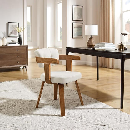 Art Leon Modern Dining Chairs - Set of 2 Mid Century Dining Chairs Fabric Upholstered Swivel Chairs Comfy Desk Chair No Wheels Accent Arm Chair for Kitchen Living Room Study, Off White/Walnut