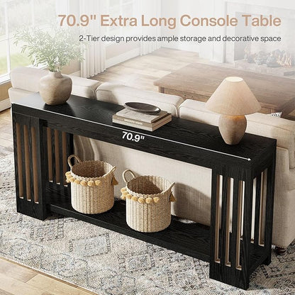 Tribesigns Farmhouse Console Table, 70.9-Inch Sofa Table Behind Couch with Vertical Stripe Legs, 2-Tier Entryway Accent Furniture for Living Room, Hallway, Entrance, Foyer, Black