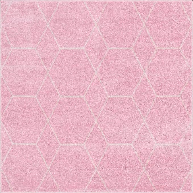 Unique Loom Trellis Frieze Collection Area Rug - Geometric (6' Square, Light Pink/ Ivory)