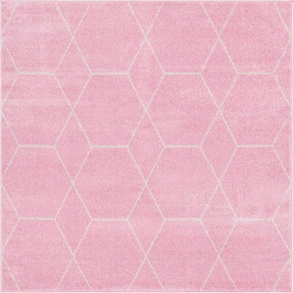 Unique Loom Trellis Frieze Collection Area Rug - Geometric (6' Square, Light Pink/ Ivory)
