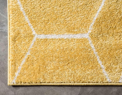 Unique Loom Trellis Frieze Collection Area Rug - Geometric, 2' x 6' Runner, Yellow/Ivory