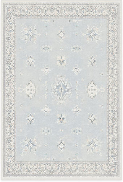 RUGGABLE Washable Vintage Area Rug – Verena Soft Blue 6x9, Stain-Resistant, Non-Slip – Medium Machine Washable Rugs for Living Room, Bedroom, Hallway, Entryway & Office–with Standard Pad