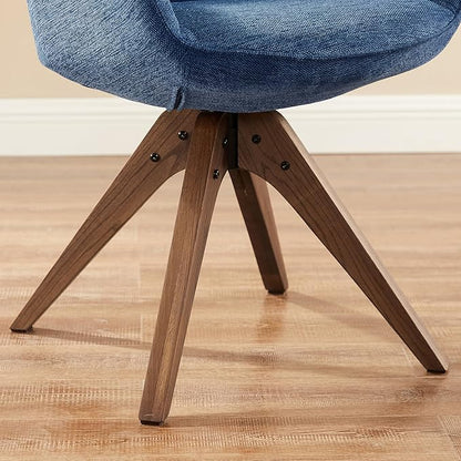 Zouron Mid Century Modern Accent Chair with Wooden Legs, Upholstered Swivel Chair No Wheels, Side Accent Armchair Vanity Chair for Small Space Home Office Living Room Bedroom, Blue