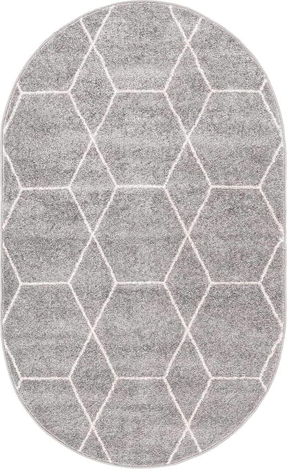 Unique Loom Trellis Frieze Collection Area Rug - Geometric (3' x 5' Oval, Light Gray/ Ivory)