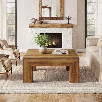 Tribesigns Farmhouse Square Coffee Table for Living Room, 39.37-Inch Low Large Center Tea Accent Table with Sturdy Legs, Easy Assembly (Rustic Brown)