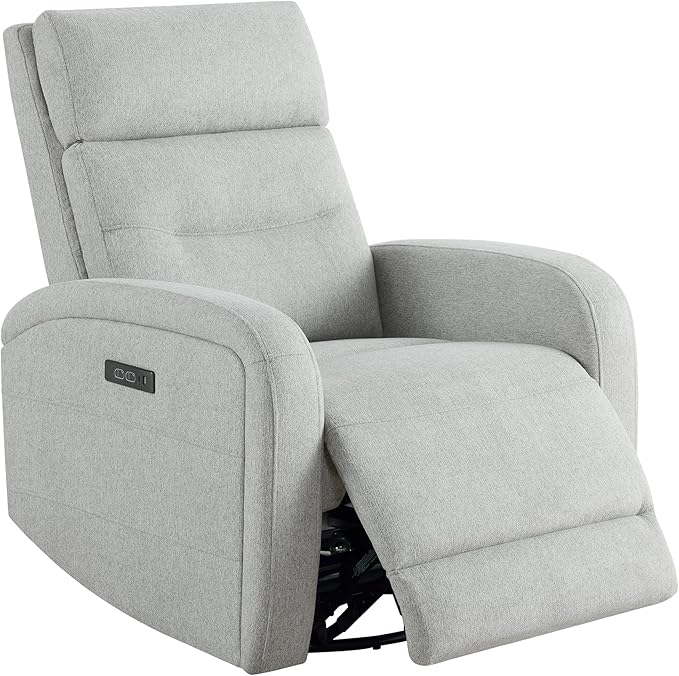 Watson & Whitely Swivel Power Recliner with Adjustable Headrest, Recliner Chairs for Adults, Small Glider Rocker for Living Room, Fabric in Dove Grey