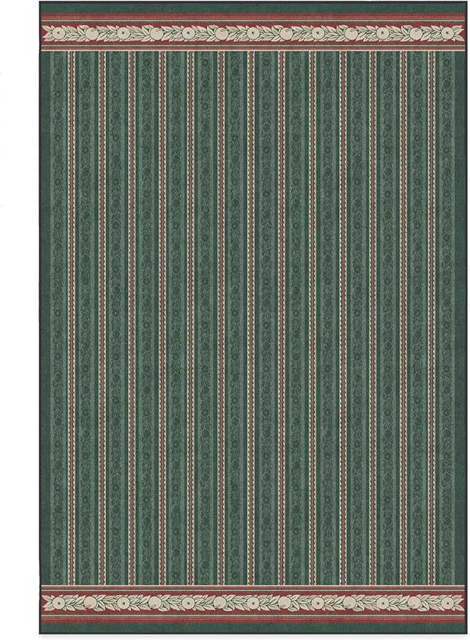RUGGABLE x Morris & Co Machine Washable Christmas Area Rug– Fruit Stripe Spruce Green 6x9, Stain-Resistant, Non-Slip–Medium Rugs for Living Room, Bedroom, Hallway, Entryway & Office–with Standard Pad