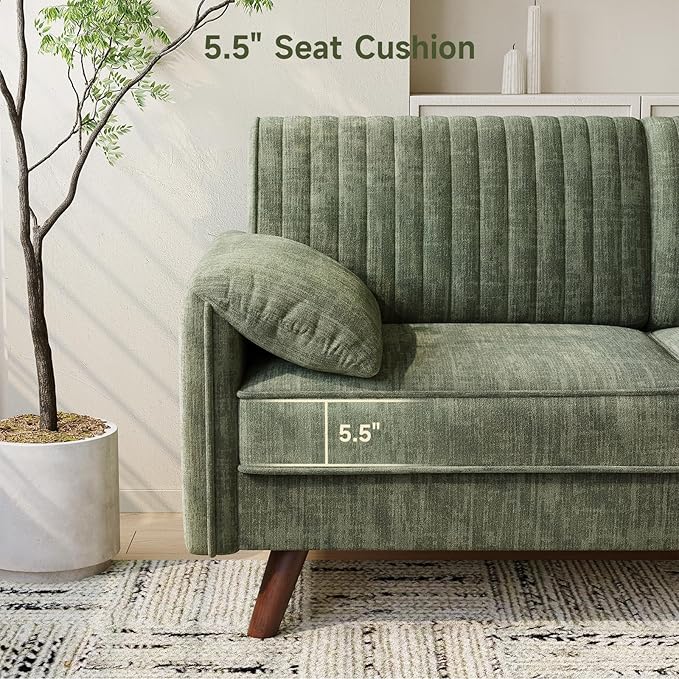 ONBRILL 64.5" Loveseat Sofa, Chenille Loveseat Couch for Living Room, 23.2" Deep Seat Love Seat with Padded Arms, Comfy Modern Small Couches for Bedroom, Small Spaces, Dorms, Office, Green