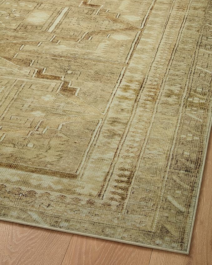Loloi Magnolia Home by Joanna Gaines Sinclair Collection SIN-02 Khaki/Tobacco 5'-0" x 7'-0", .25" Pile Height, Machine Washable, Area Rug