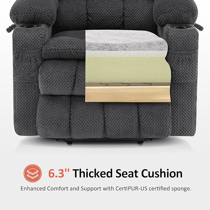 MCombo Dual Motor Power Lift Recliner Chair for Elderly, Lay Flat Lift Chair with Heat and Massage, Petite Lift Chair, Cup Holders, USB A&C Ports, Fabric 7893 (Small, Dark Gray)
