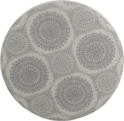 HomePop Home Decor | Upholstered Round Storage Ottoman | Ottoman with Storage for Living Room & Bedroom (Light Grey Medallion) Large