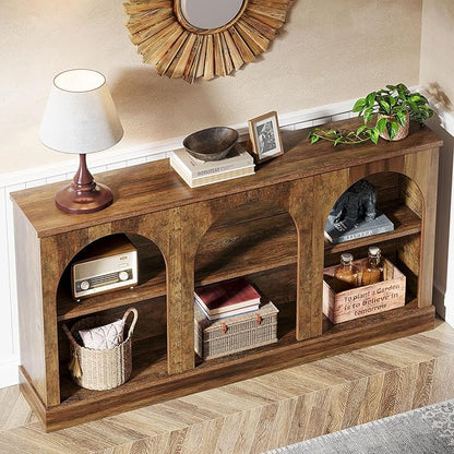 Tribesigns Farmhouse Console Table, 63-Inch Long Entryway Table with 3 Tier Storage, Wooden Rectangular Sofa Table Behind The Couch for Entrance, Hallway, Living Room, Brown
