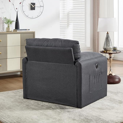 Oversized Accent Chair 38" Wide Mid-Century Modern Armchair for Living Room,USB and Type-C Ports,Comfy Reading Chairs for Bedroom with Side Pockets,Single Sofa Chair(Darkgrey, Set of 1)