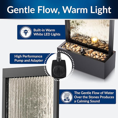 Alpine Corporation Mirror Waterfall Fountain with Stones and Lights - Zen Indoor/Outdoor Decor for Office, Living Room, Patio, Entryway - 72 Inches