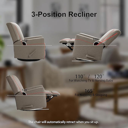 Harkawon Swivel Rocker Recliner Chair, Glider Rocker Recliner, Rocking Chair Nursery, Fabric Chair with High Back, Deep Seat, for Living Room, Bedroom (Brownish Grey-tan)