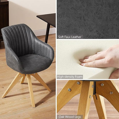 Zouron Mid Century Modern Accent Chair with Oak Wood Legs, Upholstered Swivel Chair No Wheels, Side Accent Armchair Vanity Chair for Small Space Home Office Living Room Bedroom, Black