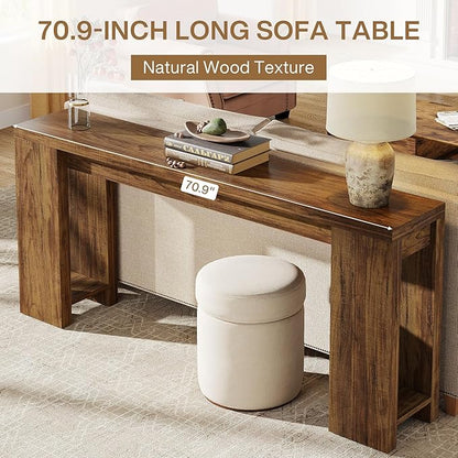Tribesigns 70.9-Inch Long Console Table, Farmhouse Wooden Entryway Sofa Table Behind Couch, Narrow Entry Console for Living Room, Hallway, Entrance, Foyer, Walnut Brown
