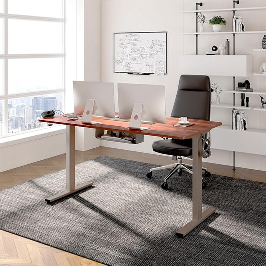 FLEXISPOT EN2 Whole-Piece Standing Desk with Clamp Power Strip, 40 x 24'' Electric Stand Up Height Adjustable Desk with Cable Management (Gray Frame + 40" Mahogany Top, 2 Packages)