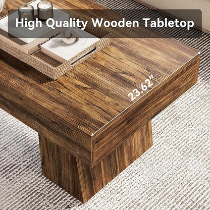 LITTLE TREE Farmhouse Coffee Table, 47 Inches Living Room Table, Rectangular Wooden Accent Center Tables with Thick Base, Modern Low Cocktail Tea Furniture for Living Room (Walnut Brown)