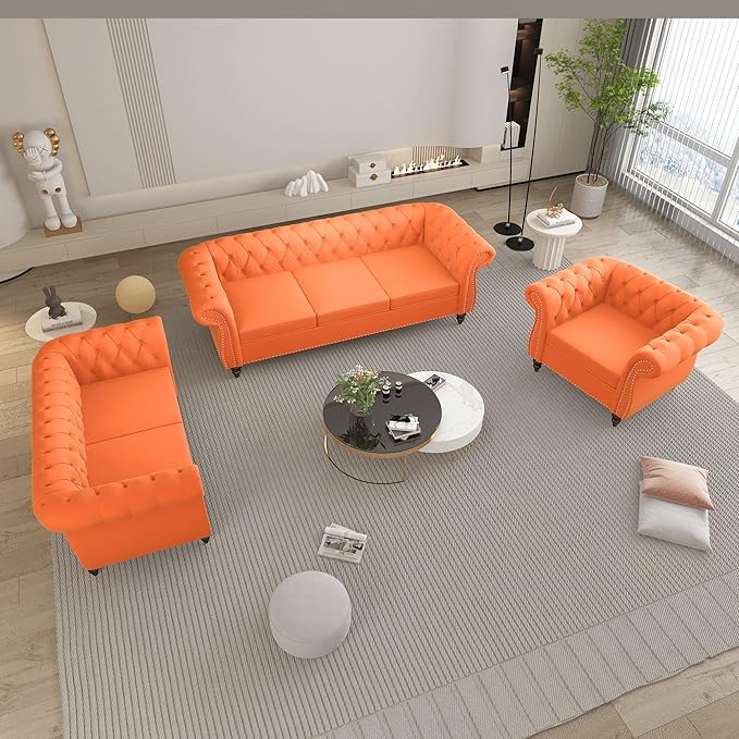 Living Room Velvet Sofa and Loveseat set, Mid Century Modern Upholstered Couch with Cushions, 2-Piece Home Sofa Furniture Sets, Comfy Tufted Chesterfield Couches for Living Room, Bedroom, Office