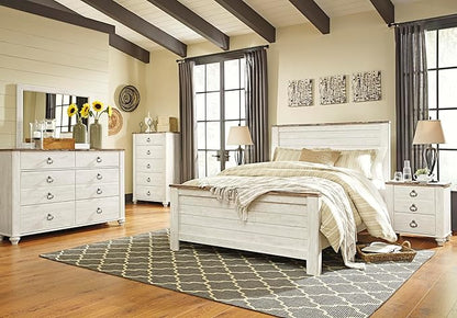 Signature Design by Ashley Willowton Coastal Cottage 6 Drawer Dresser with Faux Plank Top, Whitewash