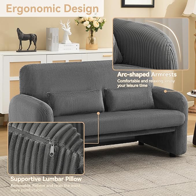 Corduroy Accent Living Room Sets, Modern Upholstered Love Seat with 2 Accent Chairs, Wide Comfy Leisure Chair Sets for Bedroom, Office, Grey