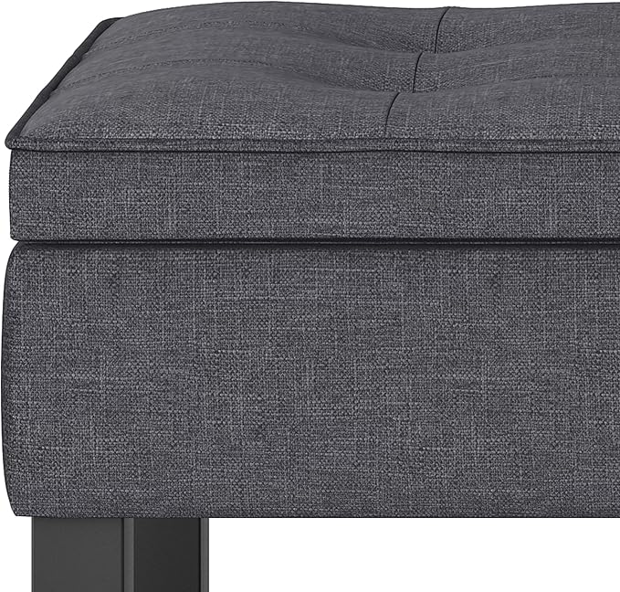 SIMPLIHOME Cosmopolitan 44 inch Wide Transitional Rectangle Storage Ottoman Bench with Open Bottom in Slate Grey Linen Look Fabric, Assembled for the Living Room and Bedroom