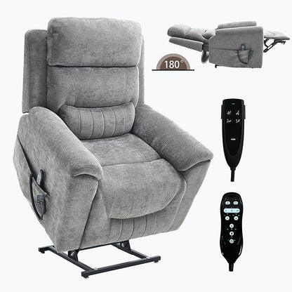 PELUMY Power Lift Recliner Chair for Elderly with Massage and Heat, Dual Motor Heavy Duty 350lbs Recliner, 8-Point Vibration & Lumbar Heating, Electric Lift Chair (Chenille, Dark Grey)