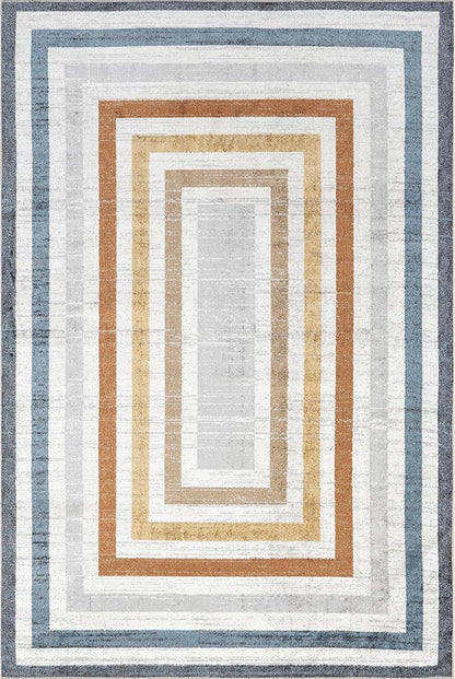 nuLOOM 6' Square Machine Washable Stain-Resistant Area Rug Low Profile for Living Room, Bedroom, and Dining Room, Alienor Multicolor