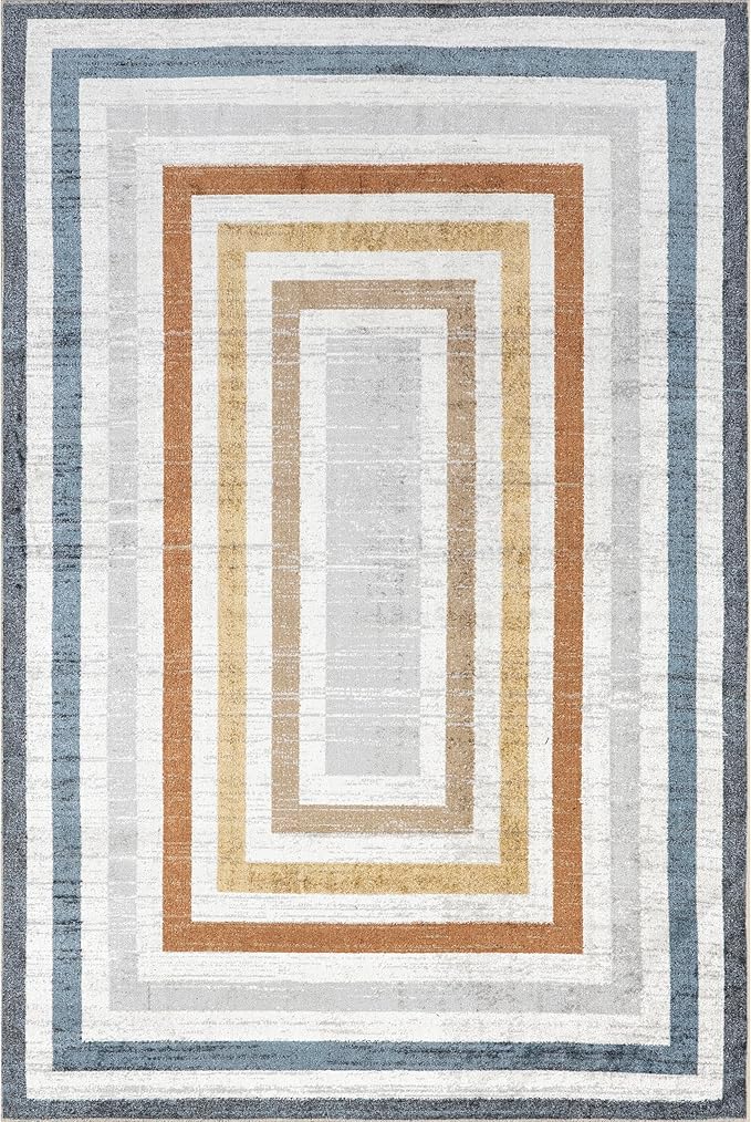 nuLOOM Alienor Geometric 4x6 Machine Washable Area Rug for Living Room Bedroom Dining Room Kitchen, Multicolor/Ivory