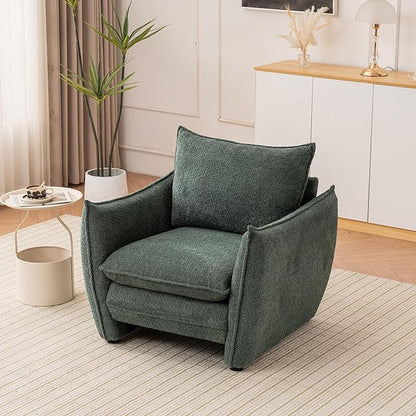 Oversized Armchair, Modern Accent Chair Upholstered in Soft Cloud Fabric with Plush Cushions – Comfy Lounge Chair for Reading Nook, Living Room, and Bedroom (Green, Set of 2)