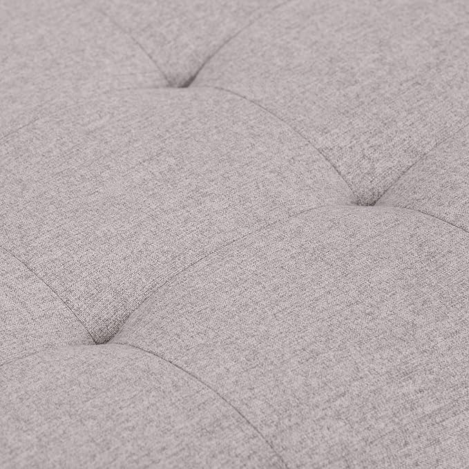 SIMPLIHOME Cosmopolitan 34 inch Wide Transitional Rectangle Storage Ottoman in Cloud Grey Linen Look Fabric, Assembled, For the Living Room, Entryway and Family Room