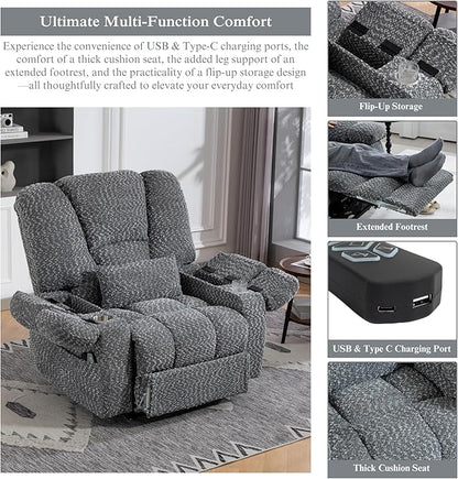 Big Man 500 lbs Power Lift Recliner for Big & Tall Elderly Adults 28 Inch Wide Seat, Lay Flat Lift Recliner Chair with Extended Footrest, Heat Massage, USB Type-C, Flip Arm Storage & Cup Holders