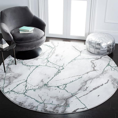 SAFAVIEH Craft Collection Area Rug - 6'7" Round, Grey & Green, Modern Abstract Design, Non-Shedding & Easy Care, Ideal for High Traffic Areas in Living Room, Bedroom (CFT877Y)