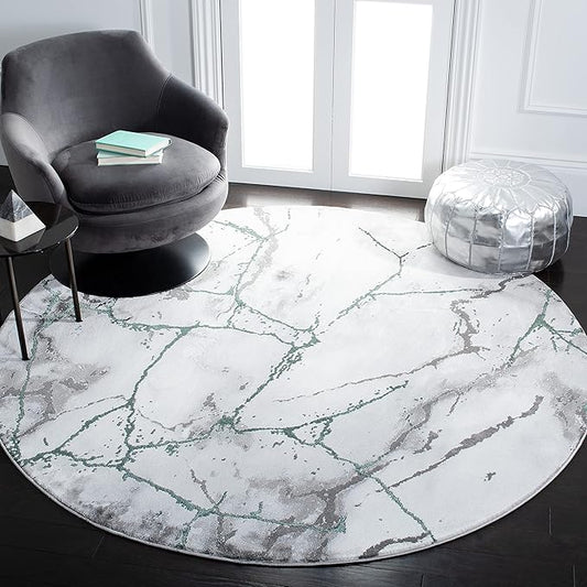 SAFAVIEH Craft Collection Area Rug - 6'7" Round, Grey & Green, Modern Abstract Design, Non-Shedding & Easy Care, Ideal for High Traffic Areas in Living Room, Bedroom (CFT877Y)