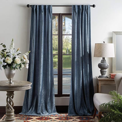 Martha Stewart Naples Chenille Solid Back Tab Window Curtain Panel Pair, 84", Navy